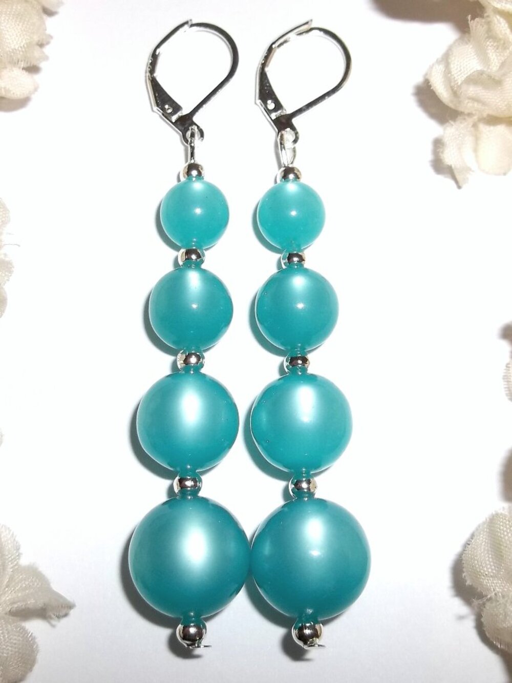 Turquoise Blue Statement Earring Set Beaded Dangle Drop Oversized Jewelry D910